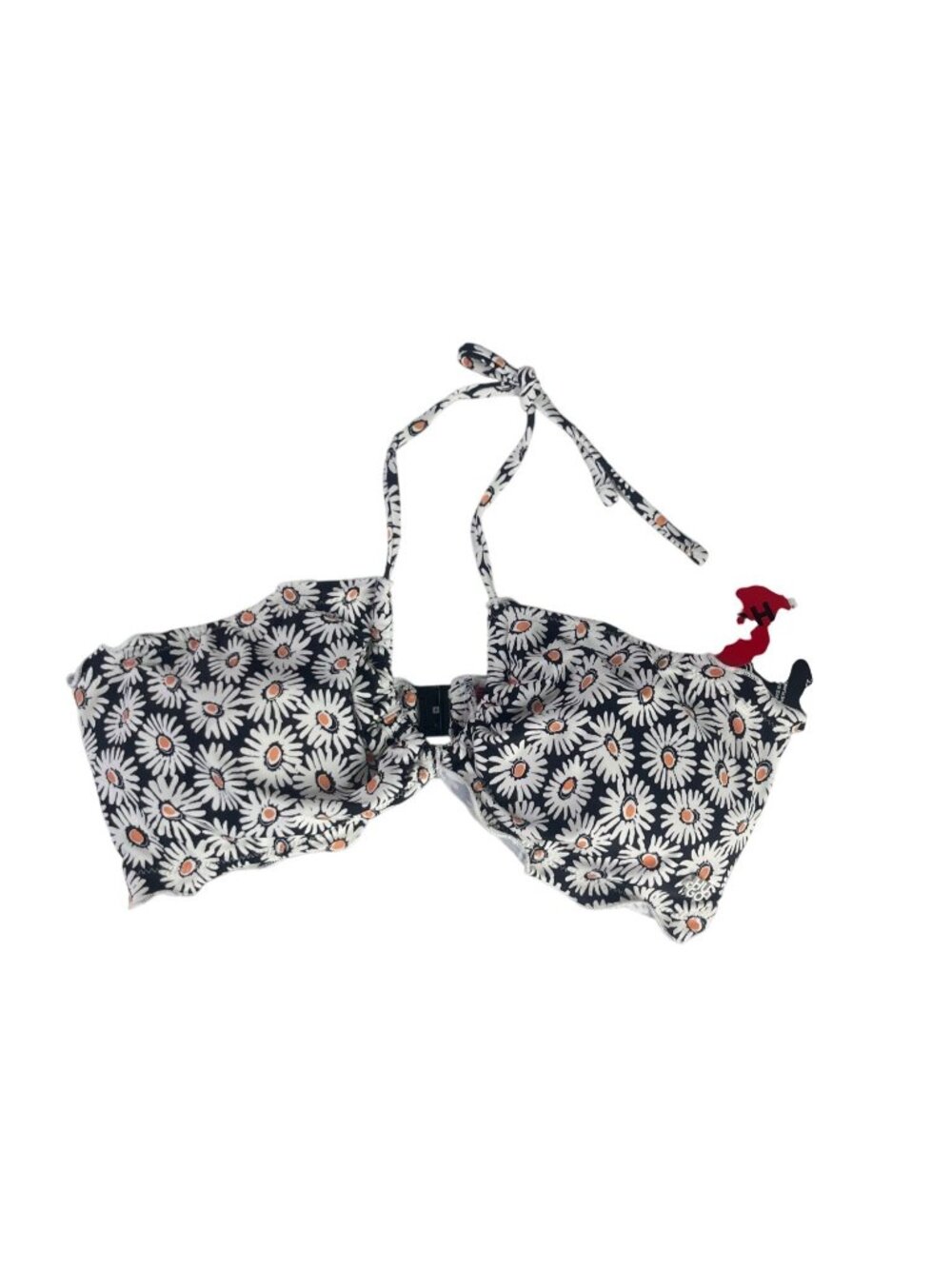 Hugo Daisy Print Ruffle Bandeau Bikini Top Beachwear Small Black White New